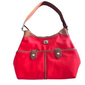 Dooney & Bourke Leather Trim Red Lightweight Nylon Wayfarer Sac Hobo Purse Bag